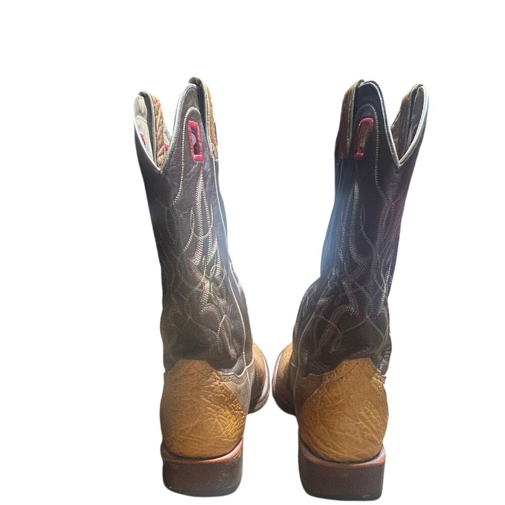 Double H two tone square toe western boots tan leather vamp dark brown shaft 13D - Picture 5 of 10
